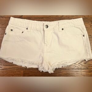 Forever 21 White High-Rise Distressed Raw Hem Denim Shorts - Size 28